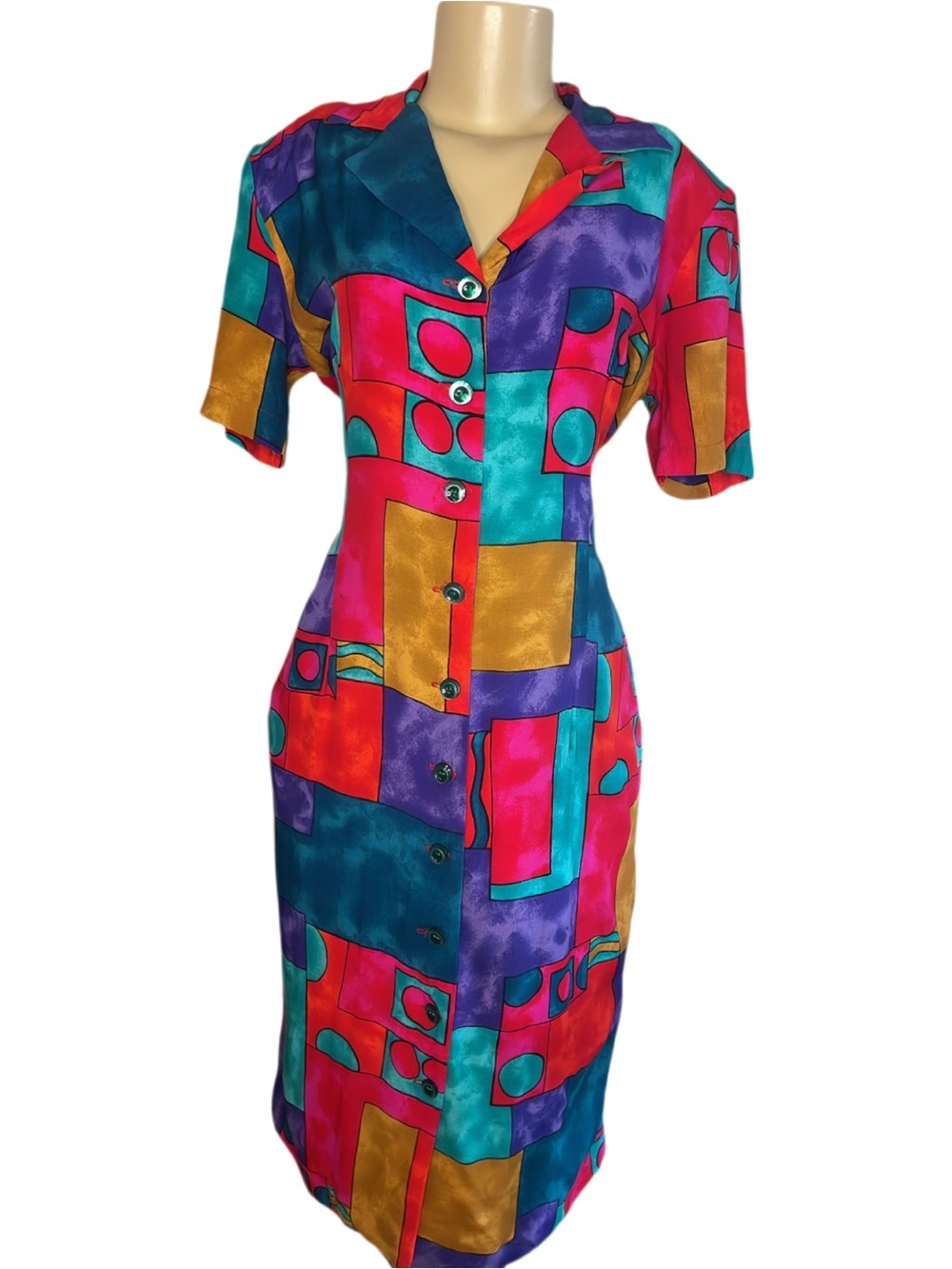 Vintage 90s Audrey’s Fashion Wear Colorful Abstract Midi Dress